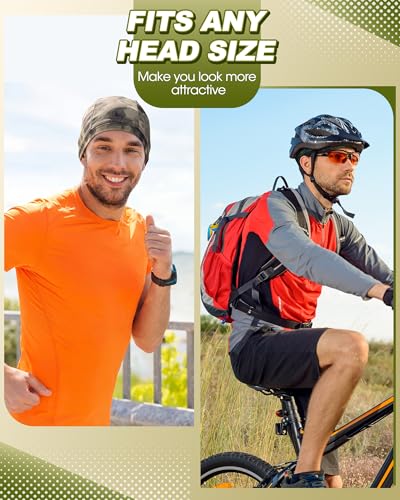 Jeere 9 Pcs Cooling Skull Cap Liner for Men - Sweat-Wicking Cycling Headwear, Forest / Light