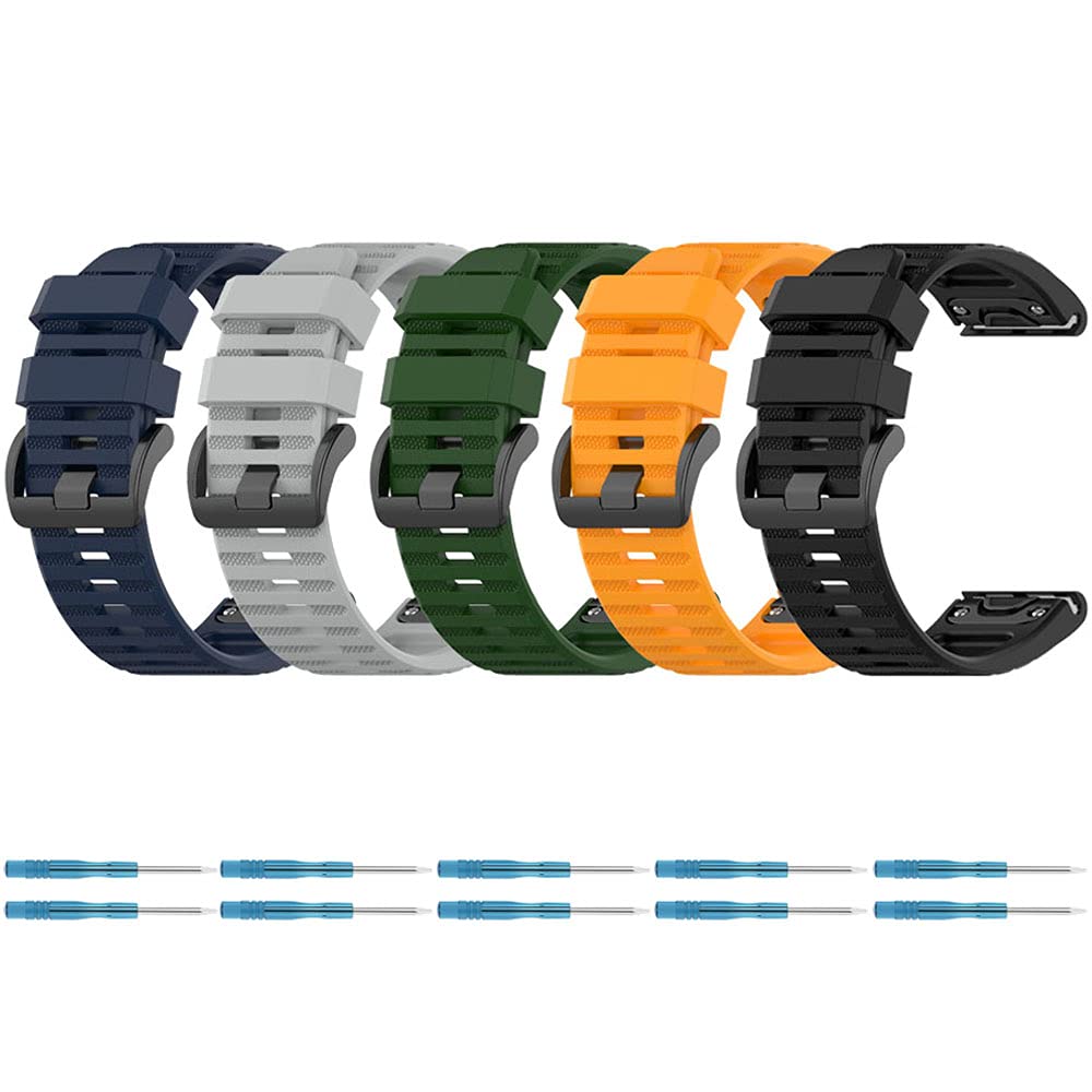 Compatible for Garmin Fenix 6X/6X Pro, 26mm Width Silicone Strap WatchBand Replacement for Garmin Fenix 6X/fenix 6X pro/Fenix 5X/Fenix 5X plus/Fenix 3 HR/D2 Charlie/D2 Delta PX/Descent MK1 (5 Colors)