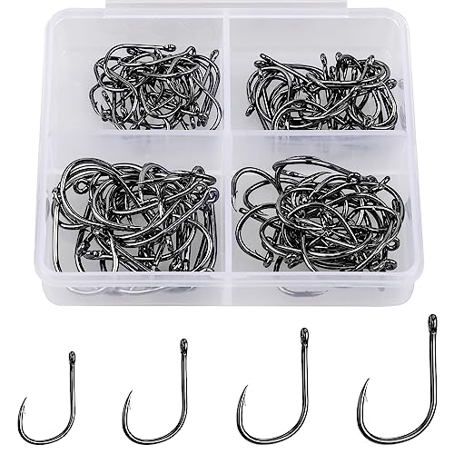 Carbon Steel Fishing Hooks Set - 100 Pieces with Storage Box