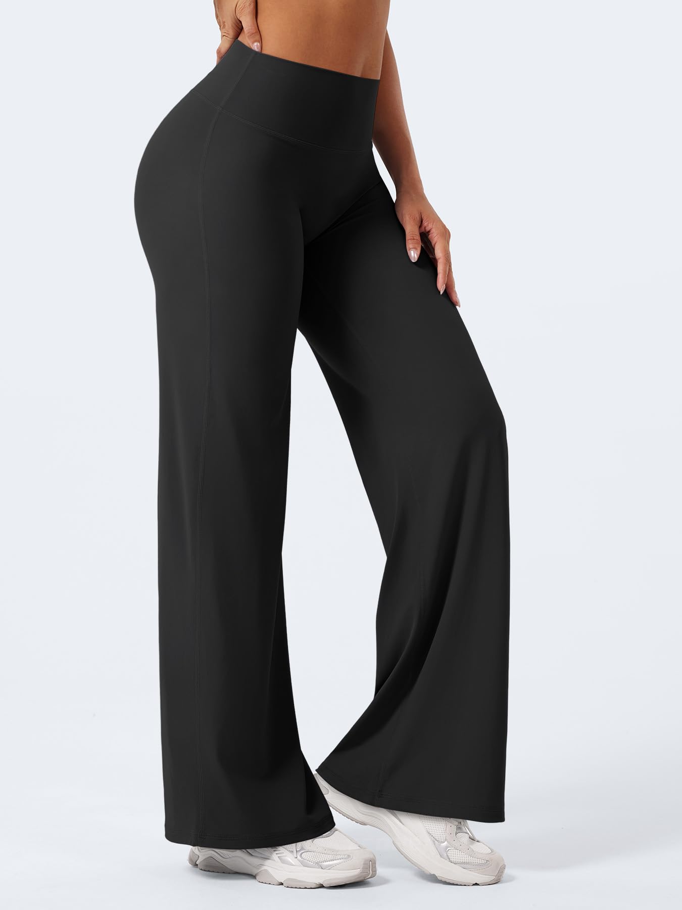 YEOREO Workout Leggings Womens No Front Seam Straight Leggings 31.5" Thin Fleece High Waist Buttery Eddiy Gym Yoga Pants Black M