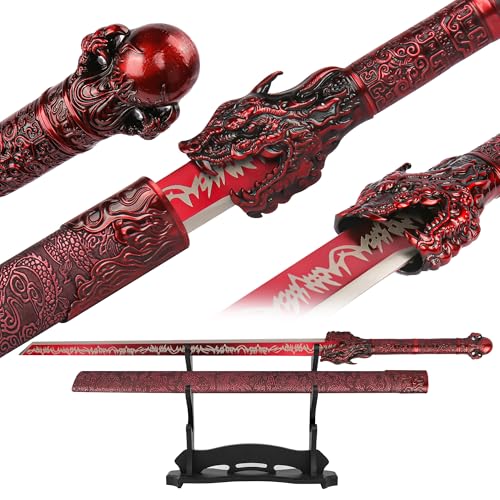 YAXAZA Red Dragon Exorcism Japanese Katana Sword Unsharpened Full Tang Collection