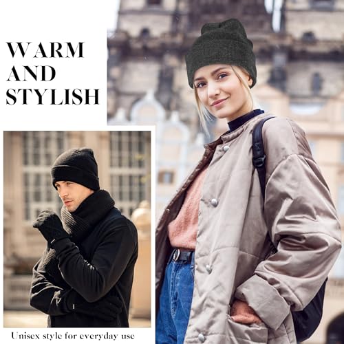 Knit Beanies for Men & Women - 2 Pack Black & Dark Gray