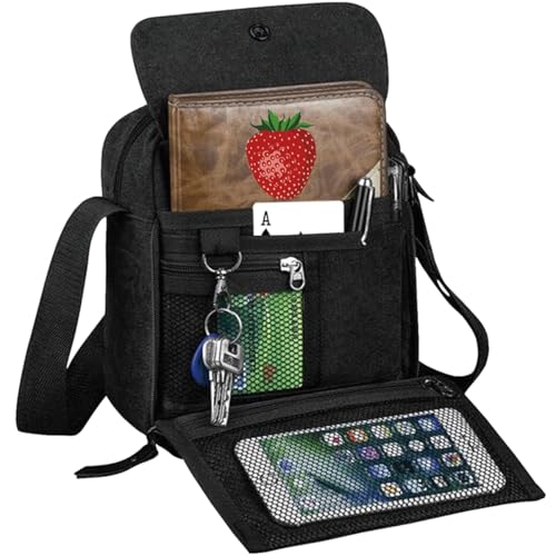 CAAORDKSO Small Canvas Messenger Bag for Men & Women - Black, Crossbody Travel Purse