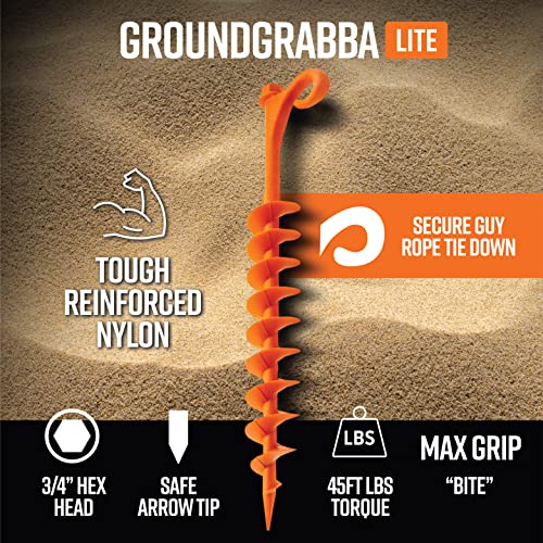 GROUNDGRABBA Lite Orange Screw-In Tent Stakes for Soft Ground - 6 Pack