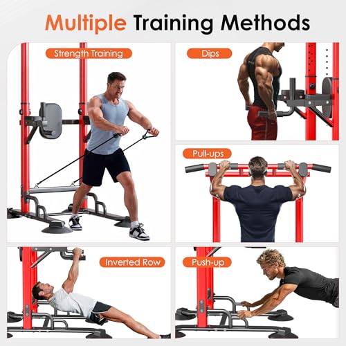 Adjustable Pull Up Bar Station Power Tower - Red Cords