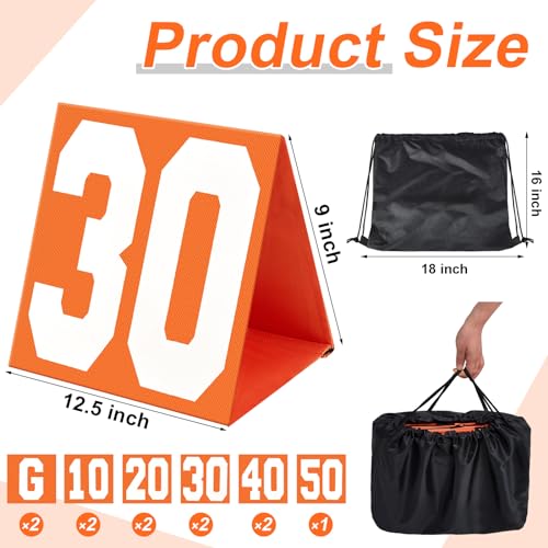 Football Yard Markers Set - 11 High Visibility Double-Sided Markers G, 10, 20, 30, 40, 50 - Orange