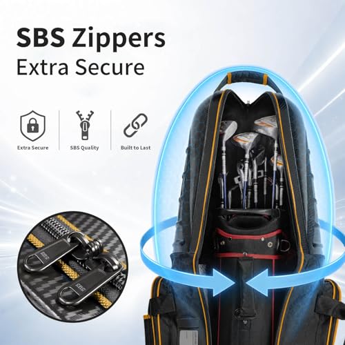 Golf Travel Bag with Carbon Fiber Hard Top - Black Carbon Fiber with Gold Piping