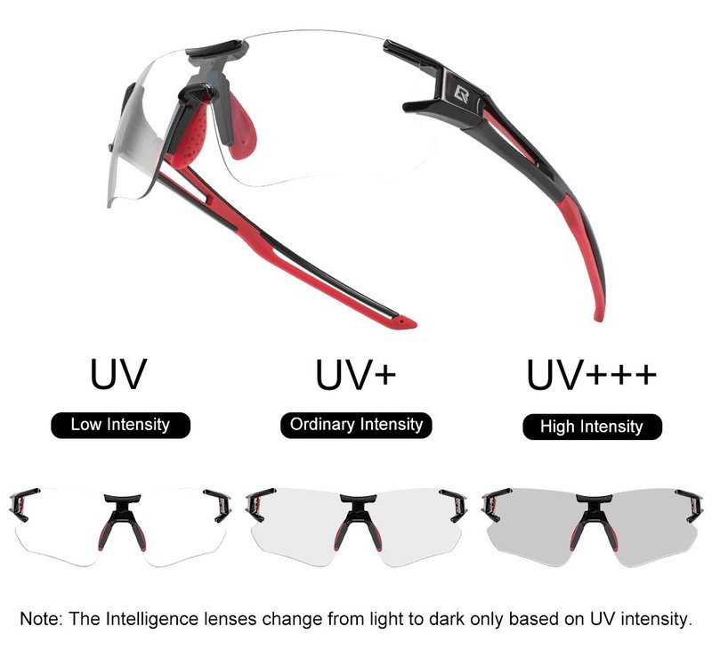 RockBros Cycling Sunglasses Photochromic Bike Glasses for Men Women Sports Goggles UV Protection, Black Red, regular