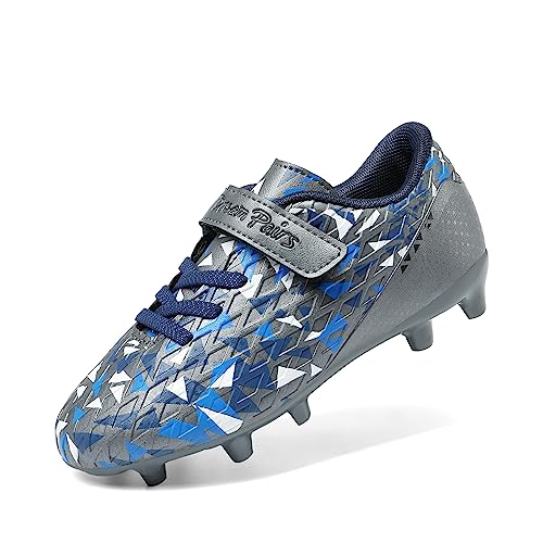 Dream Pairs Unisex Kids Soccer Cleats - 3 Little Kid Dark Grey/Royal Blue