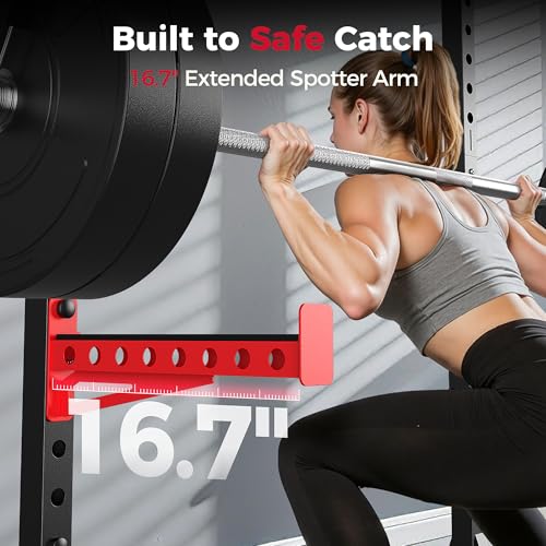 Adjustable Squat Rack with Pull-Up Bar - Black & Red