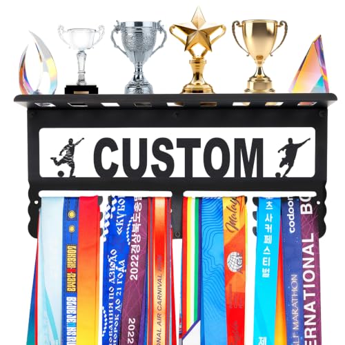 Personalized Medal Holder with Trophy Shelf - Custom Name Display Rack for 60 Medals