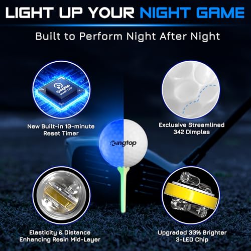 Glow in the Dark LED Golf Balls - Classic Glow 6 Pack with Tees