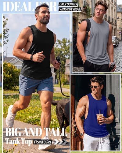 Ficerd 3-Pack Men’s Big & Tall Tank Tops – Soft Cotton-Poly Blend, Loose Fit