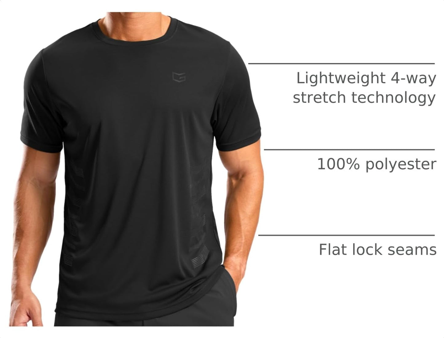 G Gradual Men's Workout Shirts Quick Dry Athletic Running T-Shirts Lightweight Moisture Wicking Short Sleeve Sports Gym Tops(Black,L)