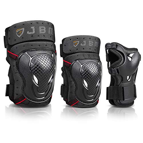 Adult Black Knee, Elbow & Wrist Guard Set for Cycling & Extreme Sports - Large