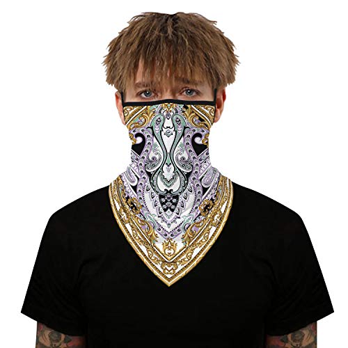 Neck Gaiter Face Mask - UV Cooling Bandana for Fishing, Running, Cycling - Gold, White & Purple