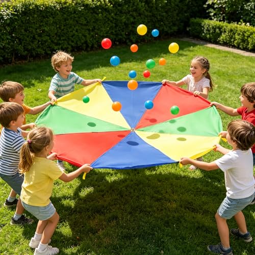 Rainbow Parachute for Kids, 6ft Kids with Handles 4-8 Children,