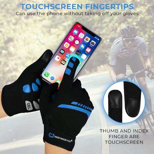 Full Finger Cycling Gloves - Anti-Slip Touchscreen Breathable - Blue / Large