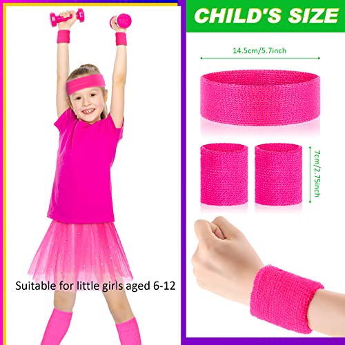 Kids Neon Leg Warmers with Headband and Wristbands - Pink & Rose Red