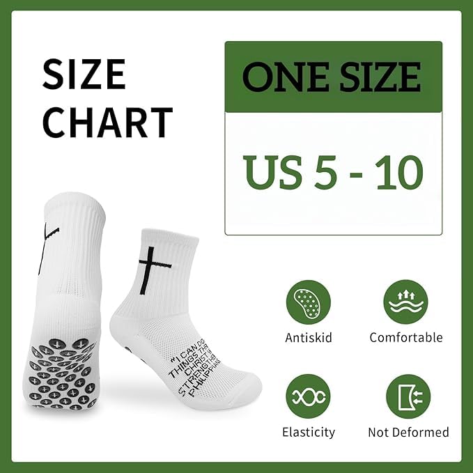 Youth Anti-Slip Soccer Socks with Cross & Philippians 4:13 - US Size 5-10
