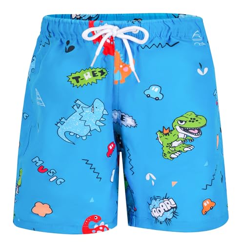 Boys Swim Trunks - Quick-Dry Board Shorts 4-5T Blue Dinosaur