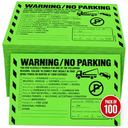 100 Pack Hard to Remove No Parking Stickers - 5x8 Warning Labels