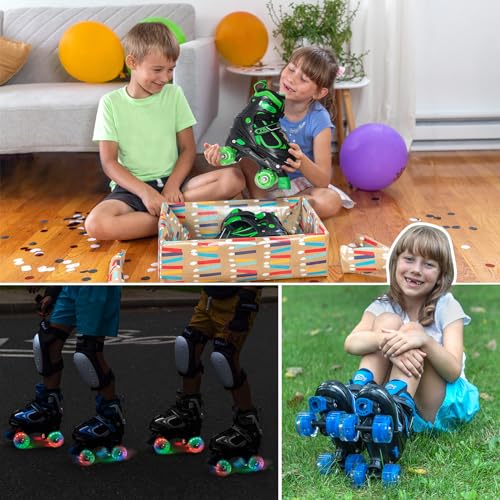 Adjustable Kids Roller Skates with Light Up Wheels - Blue, Medium