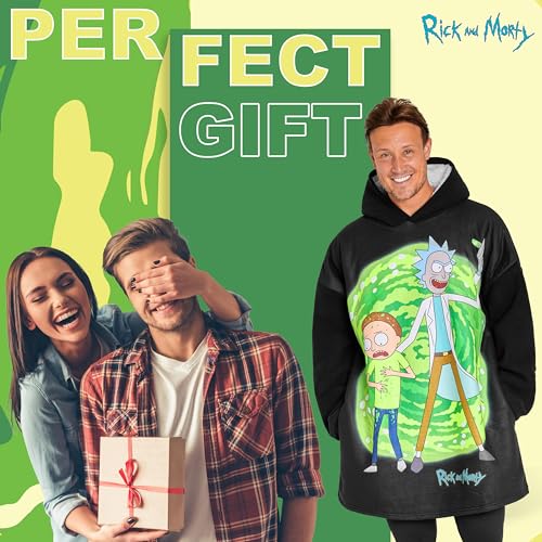 Rick and Morty Oversized Fleece Blanket Hoodie for Men & Teens - Sherpa Lined, Cozy Gift