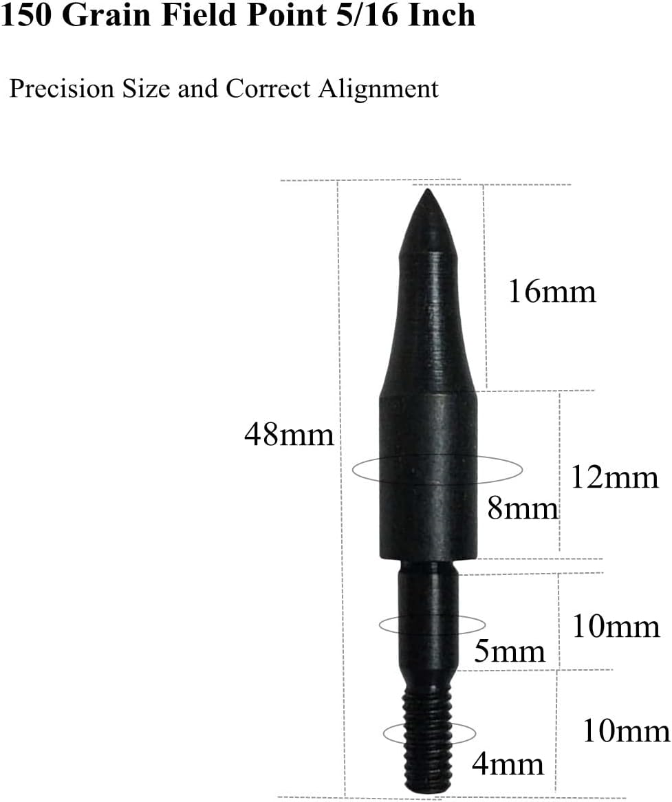 Skiennix 12pcs High Precision Crossbow Arrow Tips - Screw-In Bullet Points for 5/16 Inch Arrows