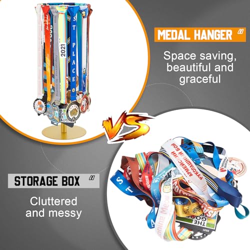Rotating Medal Display Rack - Adjustable Holder for 20+ Medals - Gold