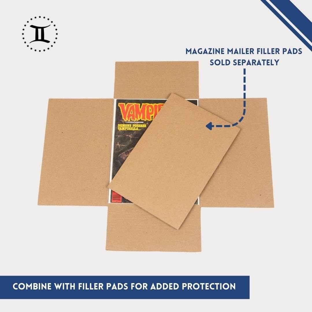Gemini Magazine and Comic Book Mailers for Shipping (8.5x11x2’’ – 25 Pack) | US-Made Corrugated Cardboard Stay Flat Mailers with Expandable Capacity | Great For Shipping Documents, Photos, and More.