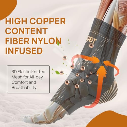 Copper Ankle Brace - Ultra-Breathable Compression Support - Black, Large