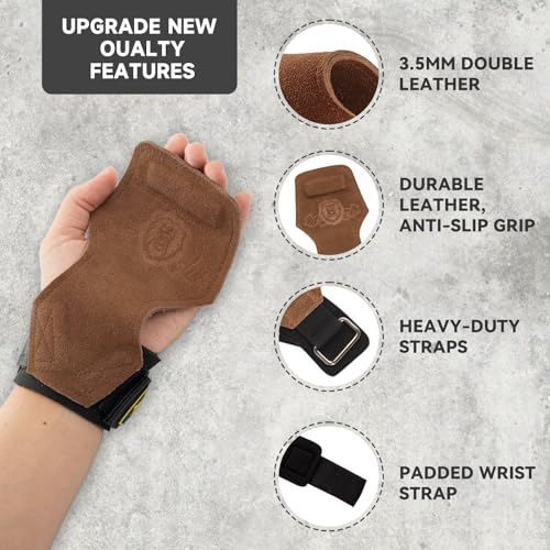 Weight Lifting Straps - Double Leather Gym Straps with Cushion Wrist Loop - One Size, Brown