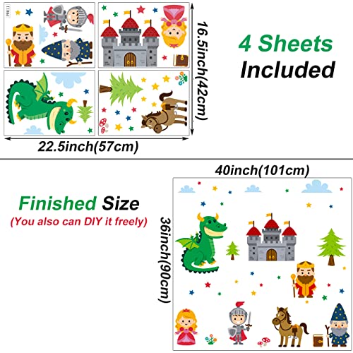 Maydahui Princess Knight Wall Stickers Castle King Cartoon Dragon Wall Decal (22 x24 Inch) for Kids Room Nursery Living Room