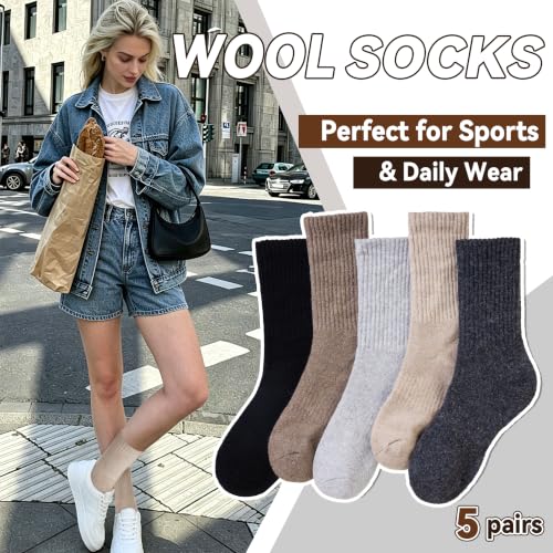 Merino Wool Hiking Warm Winter Boot Socks for Women Men – Medium, Black/Light Grey/Grey/Khaki/Brown (Eocom)