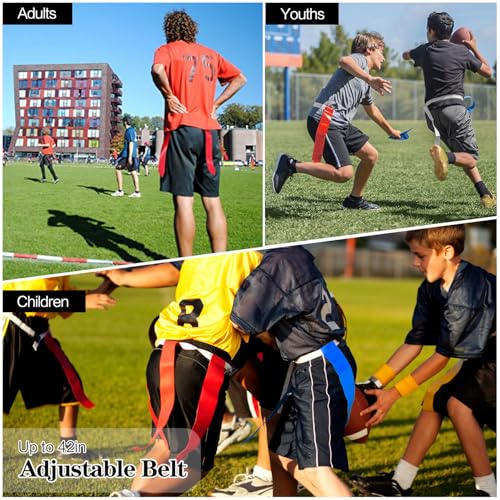 Flag Football Belts Set - Easy Tear Away, 4 Pcs (2 Blue + 2 Red)