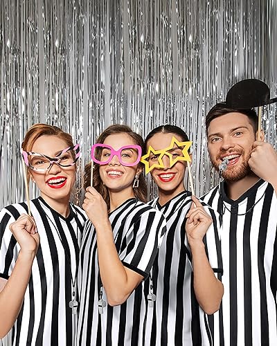 4 Sets Soccer Referee Costume Shirt & Whistle - Adult Large