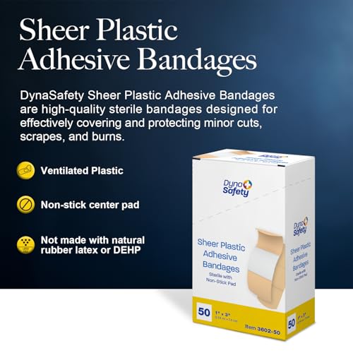 Sheer Plastic Adhesive Bandages - Sterile Water-Resistant 1" x 3" - 50 Pack