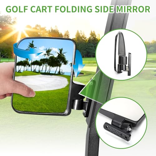 10L0L Golf Cart Folding Side Mirrors with Panoramic Rear View Kit