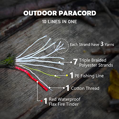 Wildair Forest Camo 100FT Paracord Survival Rope with Fire Starter & Fishing Line