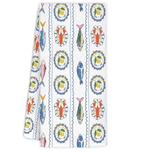 Summer Lemon Fish Crawfish Kitchen Towels - 16x24 Inch