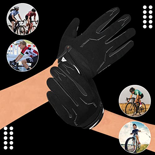 Cycling Gloves for Men - Full Finger MTB Gloves with Touchscreen - Black / Large