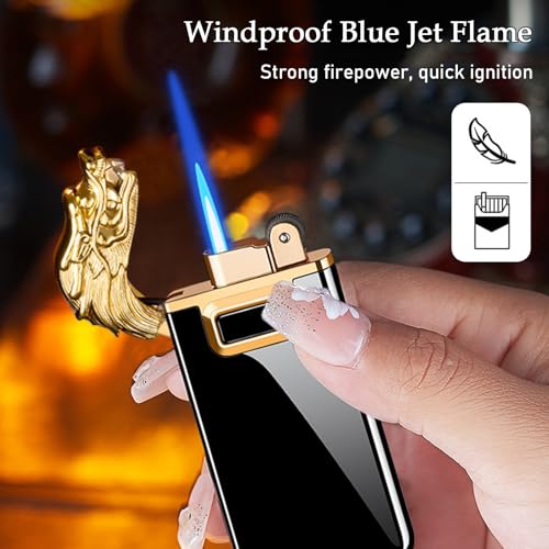 Magic Dragon Dual Flame Torch Lighter - Refillable Windproof Design, Black Ice