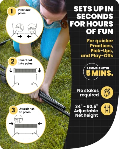 Portable Badminton Pickleball Net - Adjustable Height Set - Black