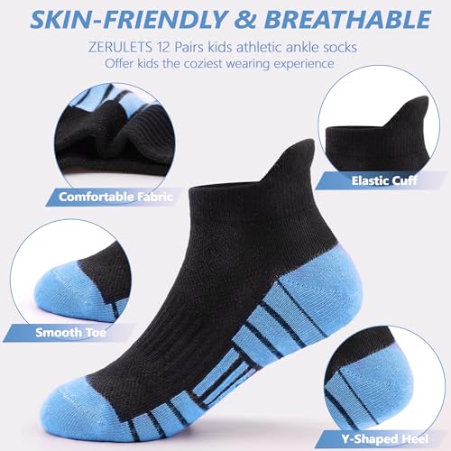 ZERULETS Kids Socks 12 Pairs Toddler Ankle Athletic Socks Multicolor 1-14 yrs, 10-14 yrs variant