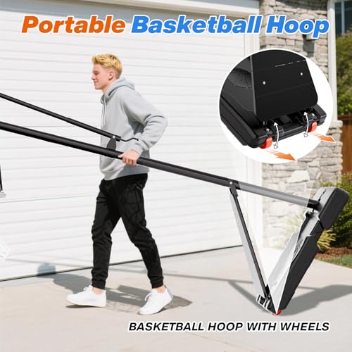 Portable Basketball Hoop with 40-Inch Impact Backboard - Adjustable Height 5.5-10FT - Black