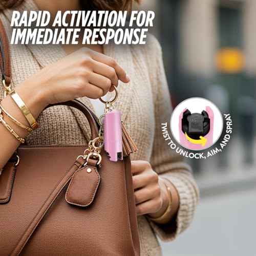 Maximum Strength Pepper Spray Keychain for Self Defense - 16ft Range, Twist-Lock Safety