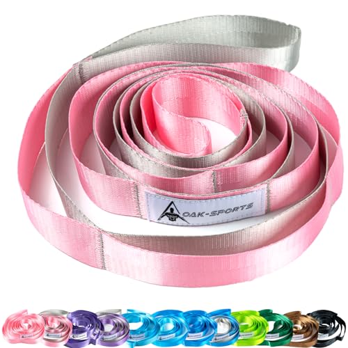 Stretching Strap with 10 Loops - Yoga Band for Physical Therapy - Pink/Silver
