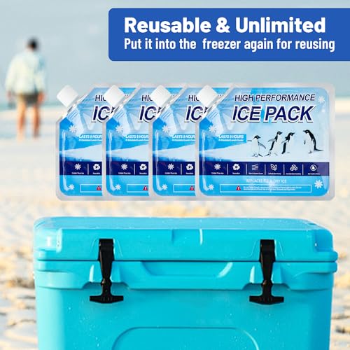 Reusable Ice Packs for Coolers and Lunch Boxes - 4 Pack Medium
