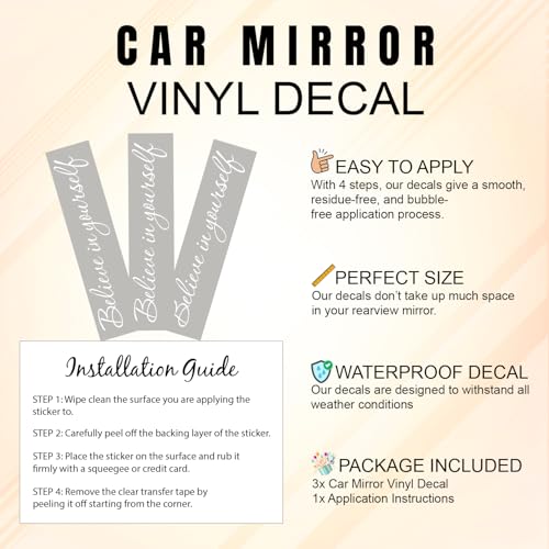 (3 Pcs) Believe in Yourself Mirror Sticker Inspirational Motivational Quote Vinyl Decal for Car Rear View Mirror Window Laptop Motorcycle Waterproof Aesthetic Sticker 4 Inches